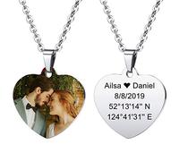 MeMeDIY Ciondolo Cuore Personalizzato per Uomo Donna Incisione Nome/Testo/Data/Immagine a Colori Foto Collana per Coppie Regali Damigella d'Onore Best Friend Amanti in Acciaio Inossidabile Gioielli