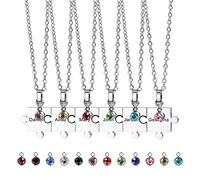 MeMeDIY Ciondolo Puzzle Personalizzato 2/3/4/5/6 Pz Collana Incisione Nome Data per Coppie Donna Uomo Birthstone Catena Regolabile in Acciaio Inossidabile Gioielli per Famiglia Amore Amicizia