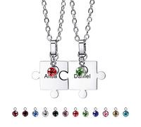 MeMeDIY Ciondolo Puzzle Personalizzato 2/3/4/5/6 Pz Collana Incisione Nome Data per Coppie Donna Uomo Birthstone Catena Regolabile in Acciaio Inossidabile Gioielli per Famiglia Amore Amicizia