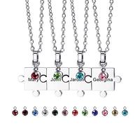 MeMeDIY Ciondolo Puzzle Personalizzato 2/3/4/5/6 Pz Collana Incisione Nome Data per Coppie Donna Uomo Birthstone Catena Regolabile in Acciaio Inossidabile Gioielli per Famiglia Amore Amicizia
