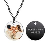 MeMeDIY Ciondolo Tondo Personalizzato Incisione Immagine Testo per Uomo Donna Collana con Pietra del Parto Collana in Acciaio Inossidabile Regolabile Amante Commemorativo Gioielli Regalo di Amicizia