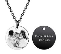 MeMeDIY Ciondolo Tondo Personalizzato Incisione Immagine Testo per Uomo Donna Collana con Pietra del Parto Collana in Acciaio Inossidabile Regolabile Amante Commemorativo Gioielli Regalo di Amicizia