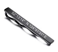 MeMeDIY Clip Personalizzata per Cravatta con Incisione Nome Data Cravatte Uomo Ragazzi Acciaio Inossidabile Gioielli Anniversario di Matrimonio Regalo d'Affari per Padre Marito Sposo (Nero Color)