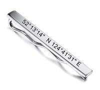 MeMeDIY Clip Personalizzata per Cravatta con Incisione Nome Data Cravatte Uomo Ragazzi Acciaio Inossidabile Gioielli Anniversario di Matrimonio Regalo d'Affari per Padre Marito Sposo (Argento Color)