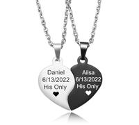 MeMeDIY Collana Abbinata con Puzzle a Cuore per Coppie Fidanzato/Fidanzata 2 Pezzi Collana di Amicizia e Relazione in Acciaio Inossidabile Argento Nero Oro Rosa -A1