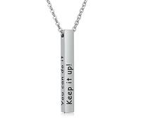 MeMeDIY Collana Bar Personalizzata per Uomo, Collana Personalizzabile con Pendente Bar Verticale 3D, Nomi/Date/Testo Iniziali Inciso, Regali Gioielli Personalizzati per Padre/Fidanzato (A:Argento)