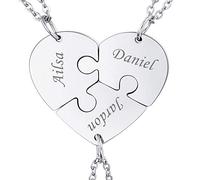 MeMeDIY Collana con Ciondolo A Forma di Puzzle Personalizzato con Nome per Coppie Uomo Donna Incisione per Fidanzato Fidanzata Amanti in Set di Gioielli per La Famiglia Amore Amicizia (3 Pezzi)