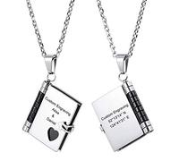 MeMeDIY Collana con Ciondolo a Libro Personalizzato Incisione Nome Data per Donna Uomo Ragazza Ragazzo Catena Regolabile in Acciaio Inossidabile Anniversario Regalo(Color Nero)