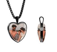MeMeDIY Collana con Ciondolo con Foto Personalizzata Collana Commemorativa con Testo Personalizzato con Foto Regalo Personalizzato per Donna Uomo (Nero & Due Foto)
