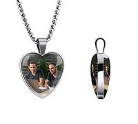 MeMeDIY Collana con Ciondolo con Foto Personalizzata Collana Commemorativa con Testo Personalizzato con Foto Regalo Personalizzato per Donna Uomo (Argento & Due Foto)