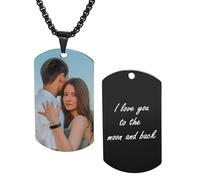 MeMeDIY Collana con Ciondolo Fotografico Personalizzato Incisione Nome/Data/Testo per Uomo Donna Collana Commemorativa Gioielli in Acciaio Inossidabile Regalo per Fidanzato -C1
