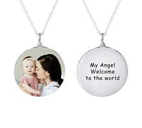 MeMeDIY Collana con Foto Personalizzata Collana con Foto Personalizzata Ciondolo Rotondo in Argento Sterling Regalo Commemorativo per Coppia Donna Ragazza Sorella Figlia