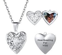 MeMeDIY Collana con Medaglione a Cuore con Immagini, Collana Personalizzata con Foto a Cuore per Donna, Acciaio Inossidabile, Tipo Incavato Argento Catena da 55 cm