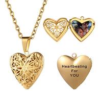 MeMeDIY Collana con Medaglione a Cuore con Immagini, Collana Personalizzata con Foto a Cuore per Donna, Acciaio Inossidabile, Tipo Incavato Dorata Catena da 50 cm