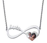 MeMeDIY Collana con Nome Argento 925 Infinity 1 2 3 con Foto Personalizzabile Ciondolo Targhetta per Donna Mamma Ragazza Moglie Regali di Laurea per Figlia Sorella Fidanzata