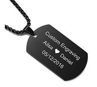 MeMeDIY Collana con Targhetta per Cani Personalizzata Incisione Nome Data per Uomo Donna Acciaio Inossidabile Ciondolo Amante Anniversario Gioielli Regalo con Portachiavi(Color Nero)