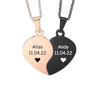 MeMeDIY Collane Abbinate con Puzzle a Cuore per Coppie Fidanzato/Fidanzata 2 pezzi Collana di Amicizia Collana di Relazione Collana di Relazione in Acciaio Inossidabile Argento Nero Oro Rosa -D2