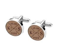 MeMeDIY Gemelli Camicia Uomo Personalizzati Gemelli Uomo Personalizzati in Legno di Quercia Noce o Ciliegio Abbinato alla Corrispondente Scatola in Legno Intagliata Regali per Padre Mariti Sposo -B1