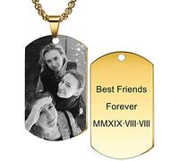 MeMeDIY Medaglietta per Cani Personalizzata Pendente Collana Nome inciso/Data/Testo/Foto in Bianco E Nero per Uomo Donna Monili Commemorativi in Acciaio Inossidabile (Oro Colore)