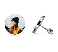 MeMeDIY Orecchini Rotondi Personalizzati Incisione Colore Nero Immagine/Nome/Monogramma Iniziale/Testo/Foto Personalizzata Vuota per Uomo Donna Acciaio Inossidabile Memoriale Regalo (argento)