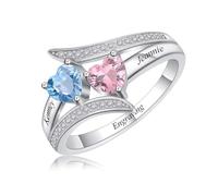 MeMeDIY Personalizzata Anello Della Pietra Portafortuna | Argento 925 Anello Del Nome | Anello Di Famiglia Inciso 1-4 Nomi | Anello Personalizzati per la Fidanzata/Mamma (Stile 3-Size 12)