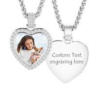 MeMeDIY Personalizzata Ciondolo Collana Commemorativa per Uomo/Donna Collana con Foto Personalizzata a Forma Rotonda/a Forma di Cuore Incisione di Immagine/Testo/Nome/Data C1-30