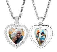 MeMeDIY Personalizzata Ciondolo Collana Commemorativa per Uomo/Donna Collana con Foto Personalizzata a Forma Rotonda/a Forma di Cuore Incisione di Immagine/Testo/Nome/Data D1-18