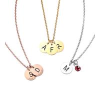 MeMeDIY Personalizzata Collana con Lettera con Pietre Portafortuna Argento/Oro/Oro Rosa Collane con Iniziali Personalizzate per Donna 1-4 Collane con Ciondolo Rotonde per la Migliore Amica Della