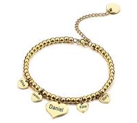 MeMeDIY Personalizzato 1/2/3/4/5 Pezzi Cuore Forma Rotonda Fascino Bracciale Fascino Bracciale Incisione Nomi Personalizzati per Le Donne Ragazza in Acciaio Inox Regolabile Perline Link