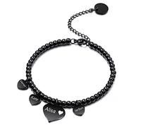 MeMeDIY Personalizzato 1/2/3/4/5 Pezzi Cuore Forma Rotonda Fascino Bracciale Fascino Bracciale Incisione Nomi Personalizzati per Le Donne Ragazza in Acciaio Inox Regolabile Perline Link