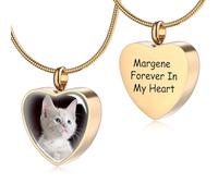 MeMeDIY Personalizzato Cuore Orma di Zampa Ceneri Urna Pendente Collana Personalizzato Nome/Foto/Data per Donna Uomo Animale Domestico Amante Memoriale Cane Gatto Ricordo Dell'animale Domestico - C2