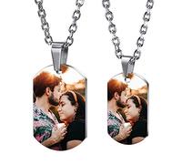 MeMeDIY Personalizzato Dog Tag Piastrina per Cane Incisione Foto/Nome/Data con Collana Ciondolo per Uomo Donna Coppie Monili Commemorativi Amore in Acciaio Inossidabile (Argento Colore)