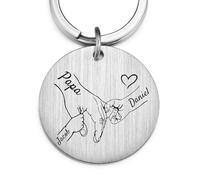 MeMeDIY Portachiavi Personalizzato per Papà con Incisione del Nome Mano Grande Che Tiene Mano Piccola Regalo per Papà per la Festa del Papà e il Compleanno - A2
