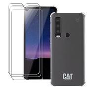 MEMELOKA Cover per CAT S75 e 3 Pezzi Vetro Temperato, Trasparente Morbido TPU Silicone Protettiva Custodia Antiurto Anti-Graffio Bumper con Angoli Rinforzati
