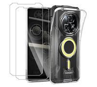 MEMELOKA Cover per DOOGEE Fire 7 Pro/Fire 5 Ultra + 2 Pezzi Pellicola Protettiva in Vetro Temperato, Sottile Morbida Silicone TPU Anti-ingiallimento Custodia[Antigraffio][Anti-impronte], Trasparente