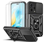 MEMELOKA Cover per Honor 200 Lite con Vetro Temperato, Custodia Protettiva Militare AntiGraffio + Cavalletto in Metallo Rotante a 360°, Antiurto Custodia con Slidable Fotocamera Proteggi, Nero