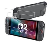MEMELOKA Cover per Nintendo Switch 2 + Vetro Temperato, Anti-Graffio e Antiurto Morbida TPU Custodia Protettiva per Nintendo Switch 2 - Trasparente
