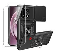 MEMELOKA Cover per OnePlus 15 5G con Vetro Temperato, Custodia Protettiva Militare AntiGraffio + Cavalletto in Metallo Rotante a 360°, Antiurto Custodia con Slidable Fotocamera Proteggi, Nero