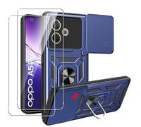 MEMELOKA Cover per Oppo A5 PRO 5G/4G con Vetro Temperato, Custodia Protettiva Militare AntiGraffio + Cavalletto in Metallo Rotante a 360°, Antiurto Custodia con Slidable Fotocamera Proteggi, Blu