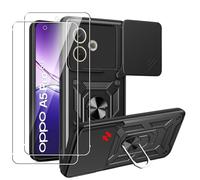 MEMELOKA Cover per Oppo A5 PRO 5G/4G con Vetro Temperato, Custodia Protettiva Militare AntiGraffio + Cavalletto in Metallo Rotante a 360°, Antiurto Custodia con Slidable Fotocamera Proteggi, Nero
