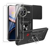 MEMELOKA Cover per Poco F7 Ultra 5G con Vetro Temperato, Custodia Protettiva Militare AntiGraffio + Cavalletto in Metallo Rotante a 360°, Antiurto Custodia con Slidable Fotocamera Proteggi, Nero