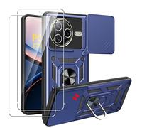 MEMELOKA Cover per Poco F7 Ultra 5G con Vetro Temperato, Custodia Protettiva Militare AntiGraffio + Cavalletto in Metallo Rotante a 360°, Antiurto Custodia con Slidable Fotocamera Proteggi, Blu