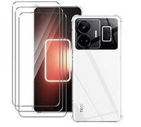 MEMELOKA Cover per Realme GT 3 + 3 Pezzi Vetro Temperato, Trasparente Morbido TPU Silicone Protettiva Custodia Antiurto Anti-Graffio Bumper con Angoli Rinforzati