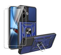 MEMELOKA Cover per Realme GT 7/GT 7T 5G con Vetro Temperato, Custodia Protettiva Militare AntiGraffio + Cavalletto in Metallo Rotante a 360°, Antiurto Custodia con Slidable Fotocamera Proteggi, Blu