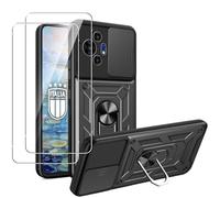 MEMELOKA Cover per TCL 50 NXTPAPER 5G/TCL 50 PRO NXTPAPER 5G con Vetro Temperato, Custodia Protettiva AntiGraffio + Cavalletto Rotante a 360°, Antiurto Custodia con Slidable Fotocamera Proteggi, Nero