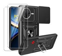 MEMELOKA Cover per Xiaomi Poco F7 PRO con Vetro Temperato, Custodia Protettiva Militare AntiGraffio + Cavalletto in Metallo Rotante a 360°, Antiurto Custodia con Slidable Fotocamera Proteggi, Nero