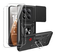 MEMELOKA Cover per Xiaomi Redmi Note 15 PRO 5G con Vetro Temperato, Custodia Protettiva AntiGraffio + Cavalletto in Metallo Rotante a 360°, Antiurto Custodia con Slidable Fotocamera Proteggi, Nero