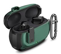 MEMELOKA Custodia per Beats Studio Buds+, Antiurto in Silicone Morbido & Rigida PC Cover con Portachiavi e Coperchio di Blocco, Nero + Verde