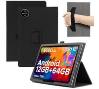 MEMELOKA Custodia per DOOGEE Tab A9/Tab A9 Pro 10.1 Pollici, Leggera e Sottile Custodia in Pelle PU con Cinturino da Polso, Morbido Cover con Funzione di Supporto, Nero