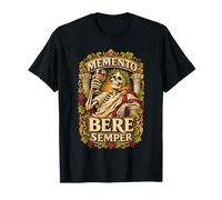 Memento Bere Semper Scheletro Vino Frase Ironica Latina Maglietta